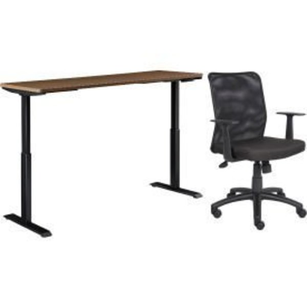 Global Equipment Interion    Height Adjustable Table with Chair Bundle - 72"W x 30"D, Walnut W/ Black Base 695781WN-B
